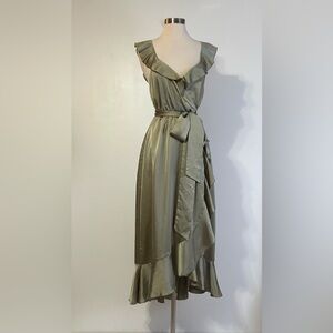 Show Me Your MuMu Savannah Ruffle Wrap Dress in Sage Green Size Medium